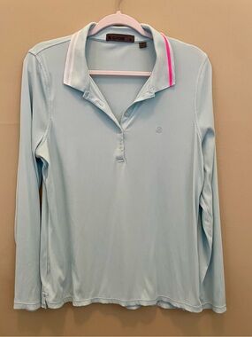 G/FORE by Peter Millar Ribbed Tech Long Sleeve Golf Polo Daybreak Blue Sz XL